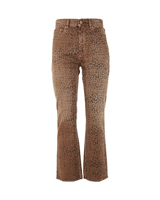 Golden Goose Deluxe Brand Brown Golden W`s Cropped Flare Faded Leopard Printed Denim Clothing