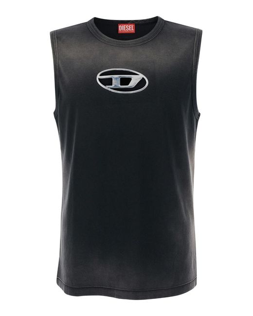 DIESEL Black Tank Top With Dlogo Cut-Out for men