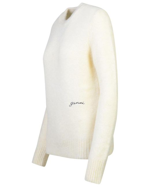 Ganni White Ivory Brushed Alpaca Sweater
