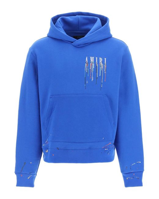Amiri Cotton Hoodie With Embroidered Paint Drop Logo in Blue for Men | Lyst
