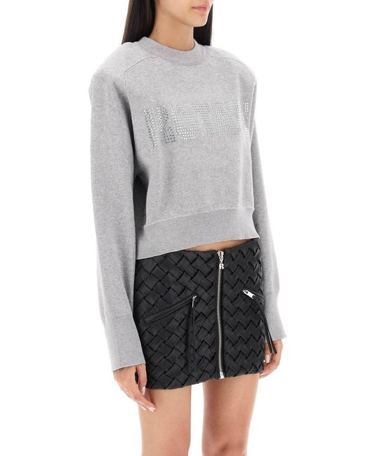 ROTATE BIRGER CHRISTENSEN Gray Rotate Cropped Sweater With Rhinestone-studded Logo