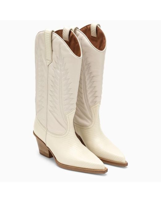 Paris Texas Natural Bone Western Boot With Embroidery