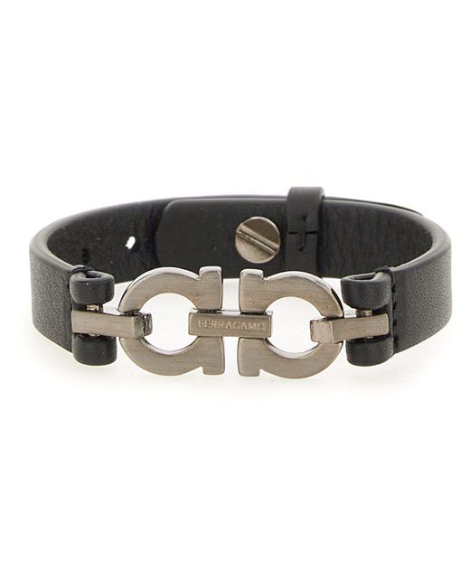 Ferragamo Black Bracelet With Double "hooks" for men