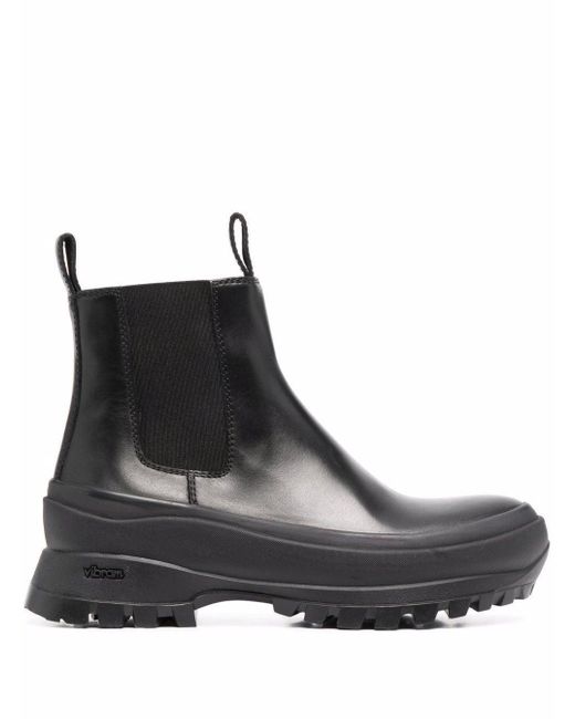 Jil Sander Boston Leather Ankle Boots With Vibram Sole in Black | Lyst