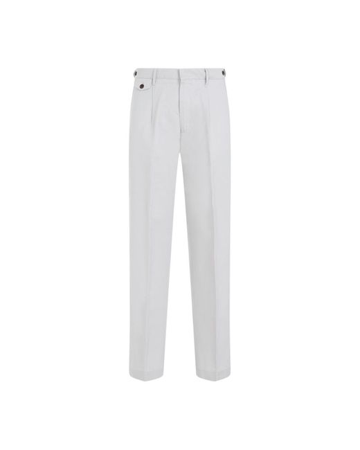 Dunhill White Pleated Cotton-linen Chno Pants for men