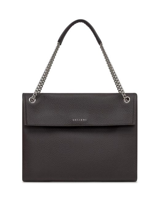 Orciani Black Leather Shoulder Bag With Chain