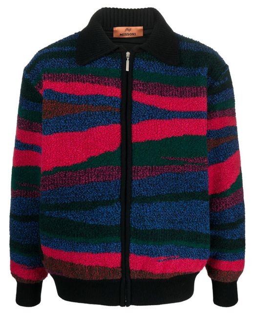 Missoni Black Fleece-texture Zip-fastening Jacket for men