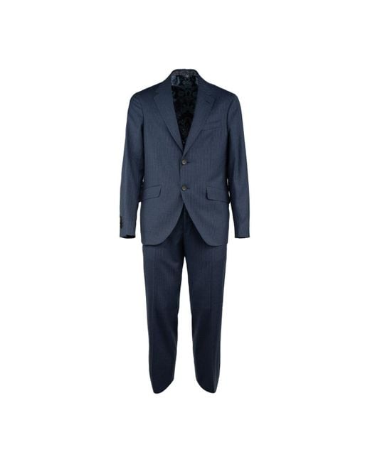 Etro Blue Pinstripe Wool Suit for men