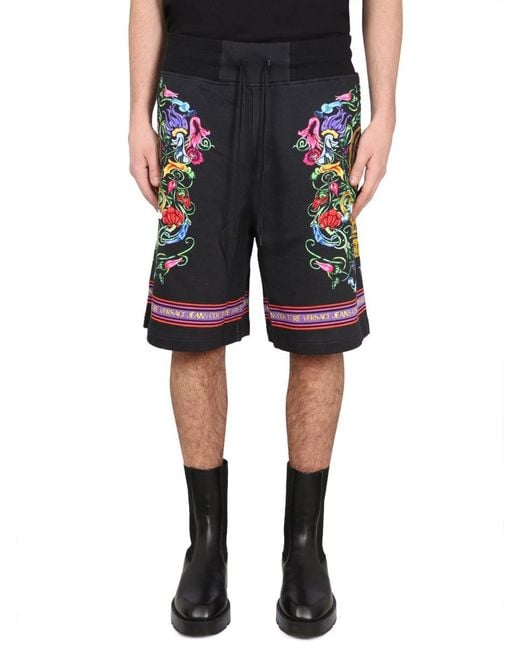 Versace Black Bermuda Shorts With Print for men
