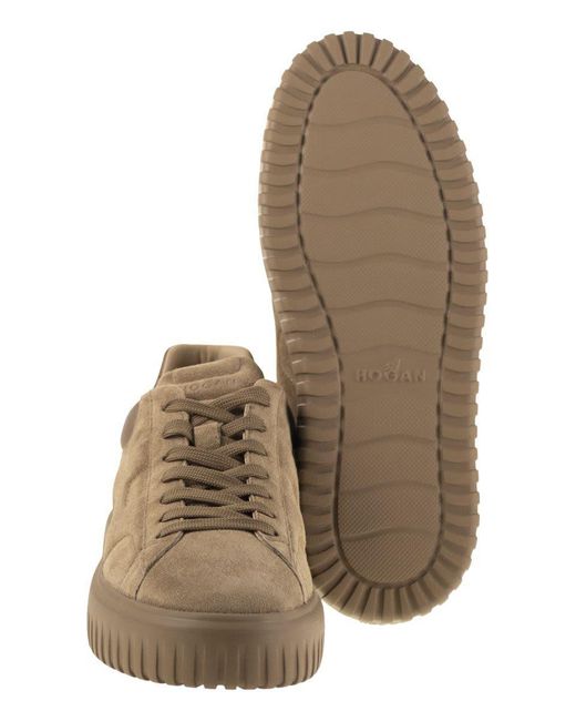 Hogan Brown H-Stripes Suede Trainers for men