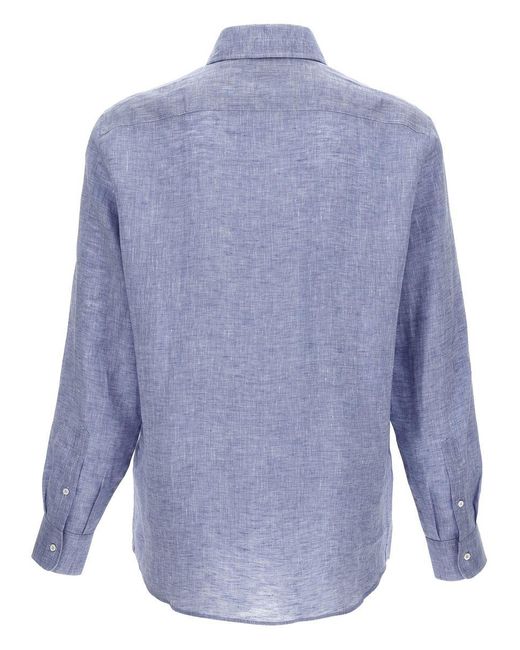 Brunello Cucinelli Blue Linen Shirt Shirt, Blouse for men