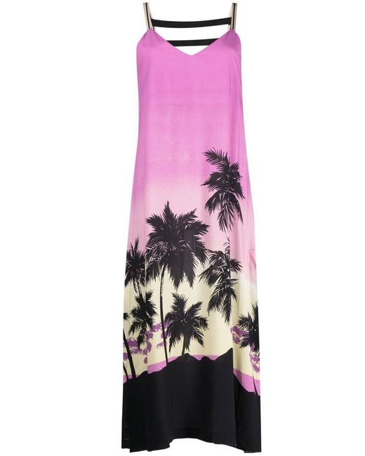 Palm Angels Pink Sunset Print Midi Dress