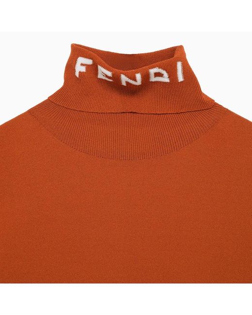 Fendi Brown High Neck Sweater In Multicolored Lycra With Logo