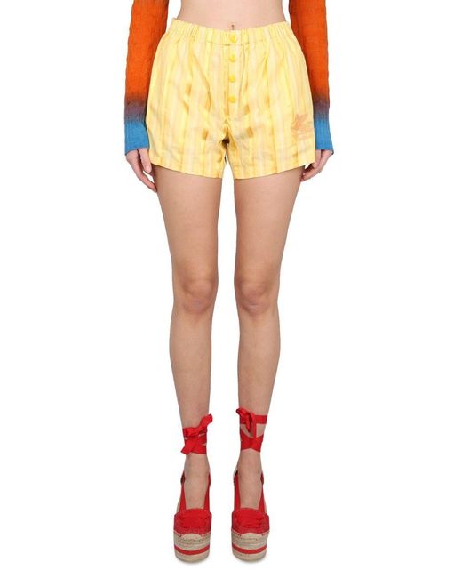 Etro Yellow Shorts With Stripe And Pegasus Motif