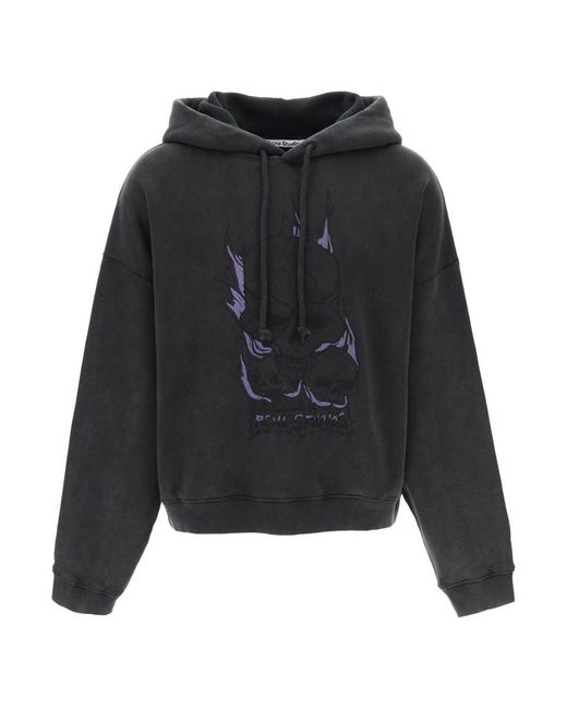 Acne Black Hooded Sweatshirt With Graphic Print