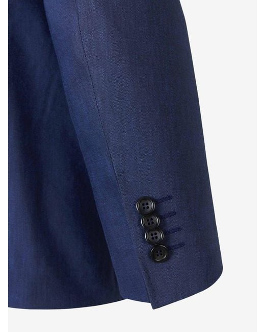 Canali Blue Linen And Wool Suit for men