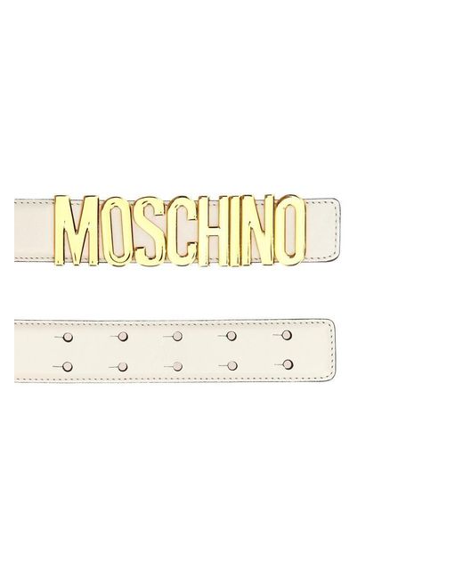 Moschino White Logo Plaque Punch-hole Detailed Belt