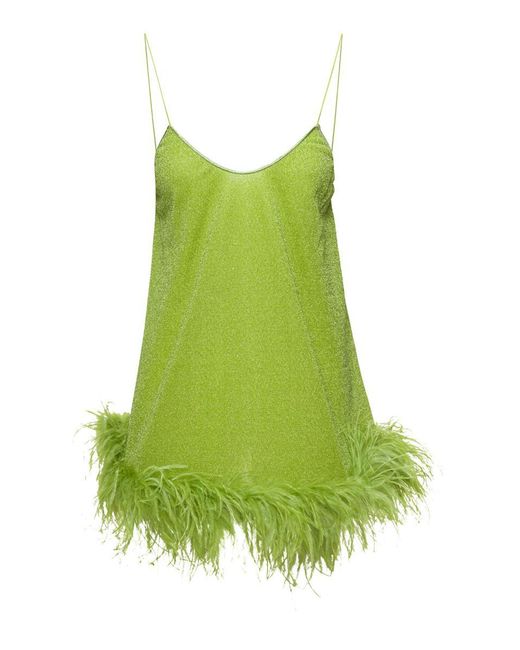 Oseree Green Mini Dress With Feathers