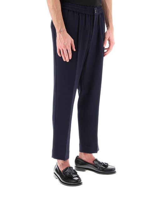 AMI Blue Elasticated Waist Pants In Viscose And Wool for men