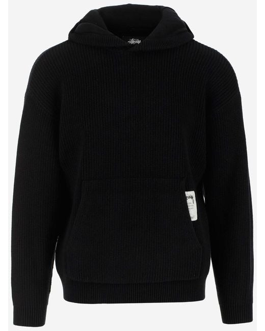 Stussy Black Cotton Knit Hoodie for men