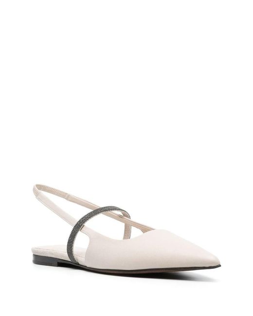 Brunello Cucinelli White Leather Slingback Ballet Flat
