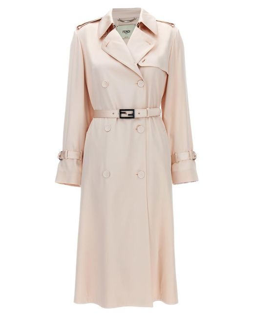Fendi Natural Double-breasted Silk Trench Coat