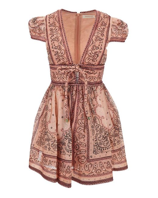 Zimmermann Pink 'Matchmaker Structured' Mini Dress With All-Over Banda