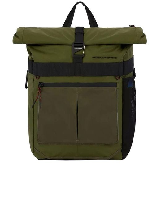 Piquadro Green Roll-top Bike Computer Backpack Bags
