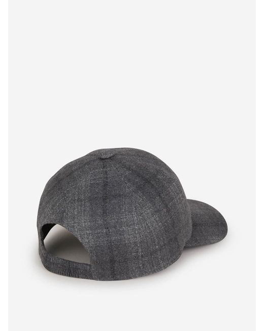 Isaia Gray Checkered Wool Cap for men