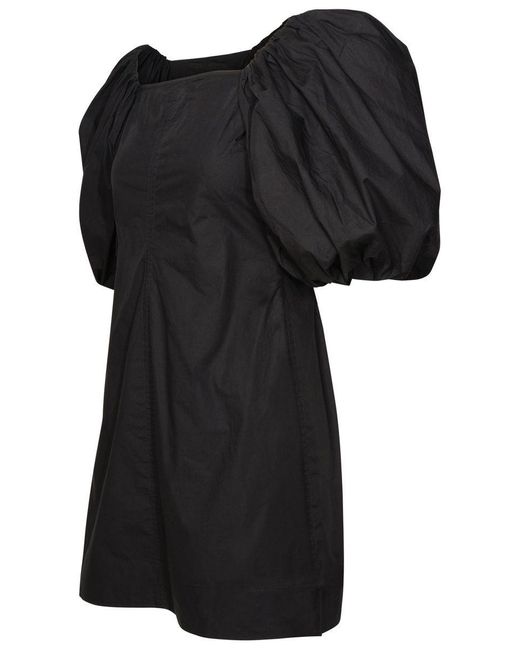 Ganni Black Mini Dress With Puff Sleeves