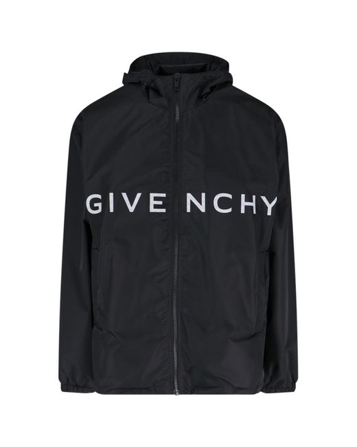 Givenchy Black Logo Hooded Windbreaker for men