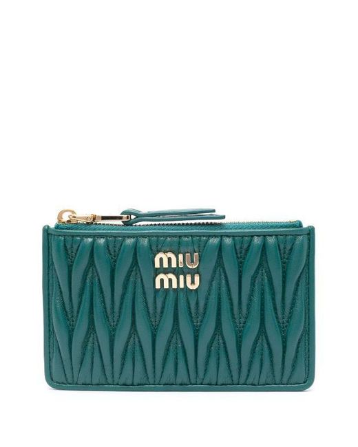 Miu Miu Green Logo-plaque Matelassé Leather Wallet