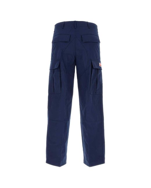 KENZO Blue Cargo Pants Featuring 'boke Flower' Button for men