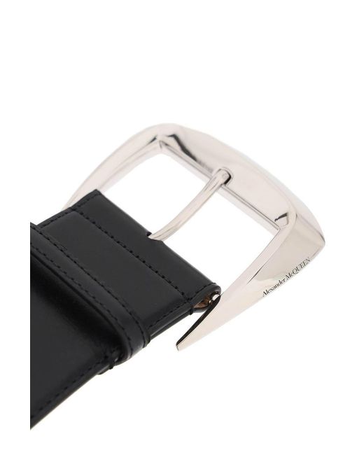 Alexander McQueen Black Belt With Geometric Buckle In And Antiqued Silver