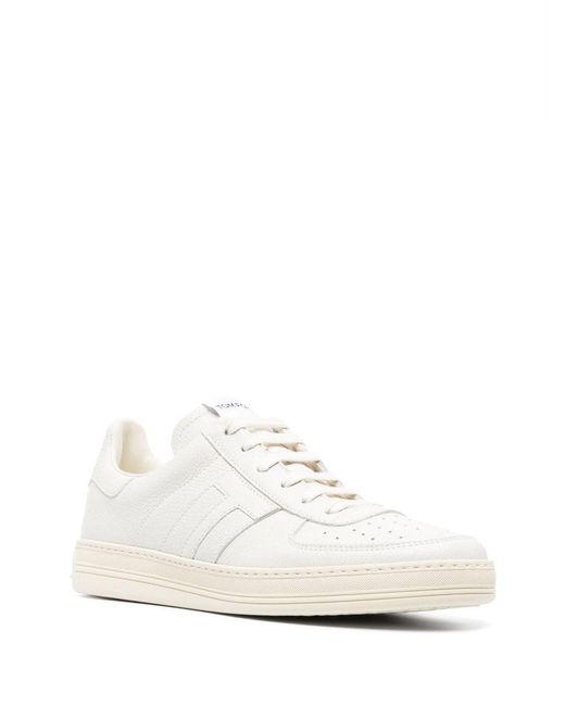 Tom Ford White Logo-patch Low-top Leather Sneakers for men
