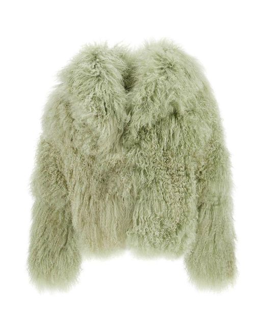 The Attico Green Short Oversized Mongolian Fur Coat