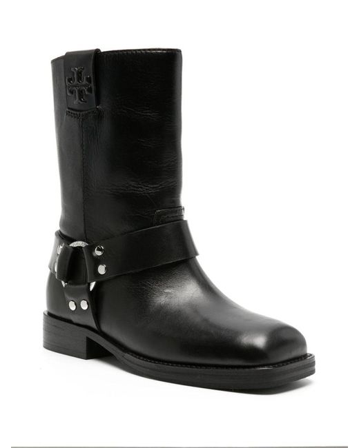 Tory Burch Black Double T Leather Ankle Boots
