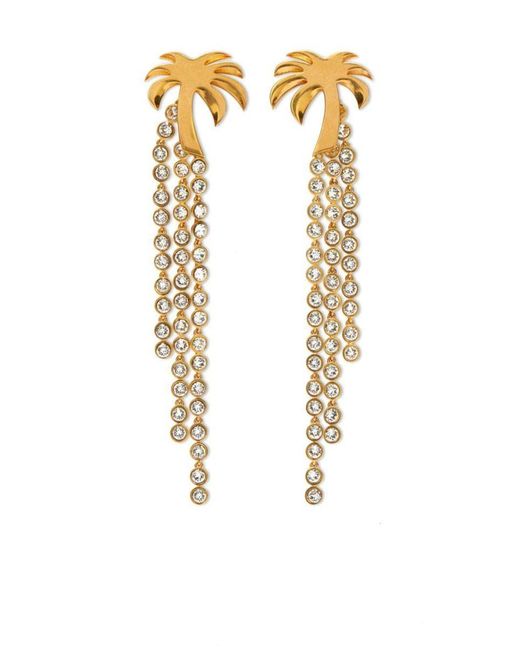 Palm Angels Metallic Palm Crystal-embellished Drop Earrings
