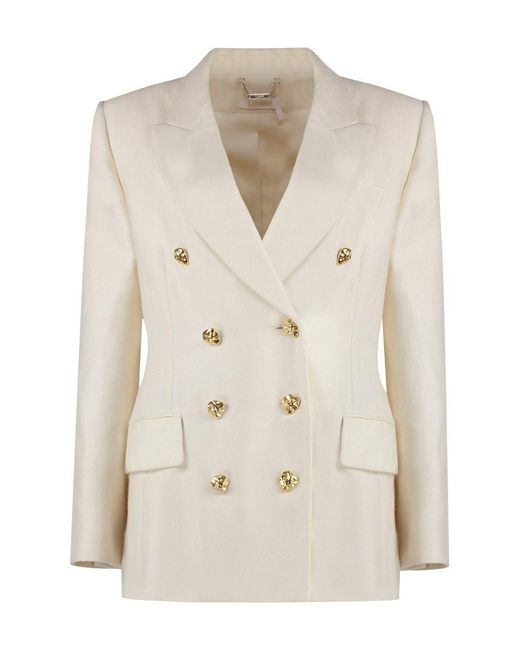 Chloé Natural Double-Breasted Wool-Silk Blazer