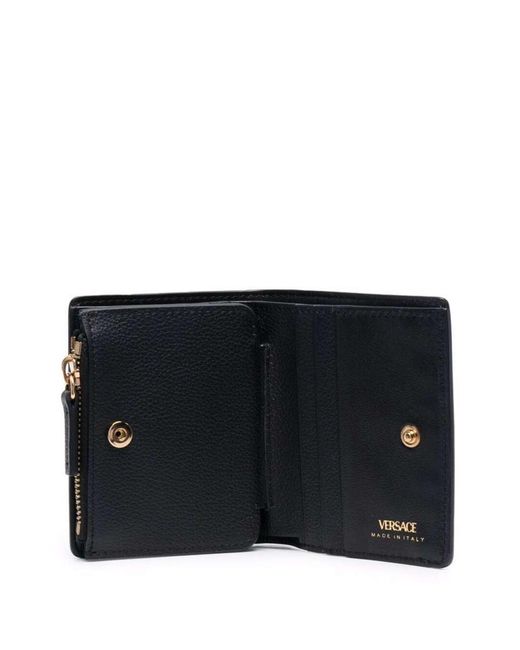 Versace Black Wallet With Medusa Patch And Snap Button