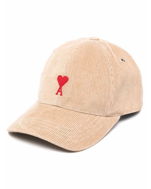 AMI Corduroy Ami Ami De Coeur Embroidered Cap in Natural - Lyst