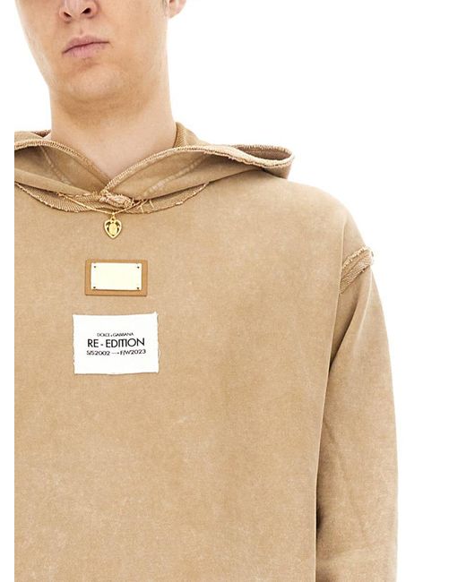Dolce & Gabbana Natural Sweatshirt With Logo Plaque for men