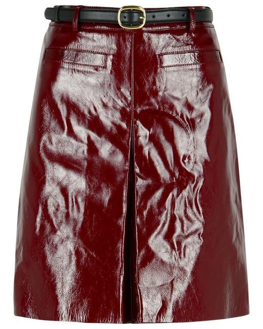 Self-Portrait Red Burgundy Leather Miniskirt