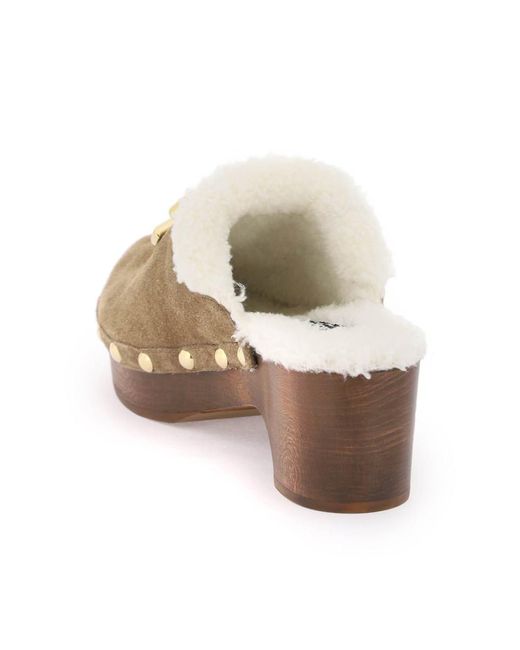 Dolce & Gabbana Brown Suede And Faux Fur Clogs With Dg Logo.