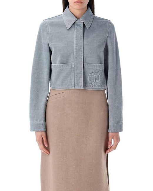 Fendi Gray Cropped Denim Jacket
