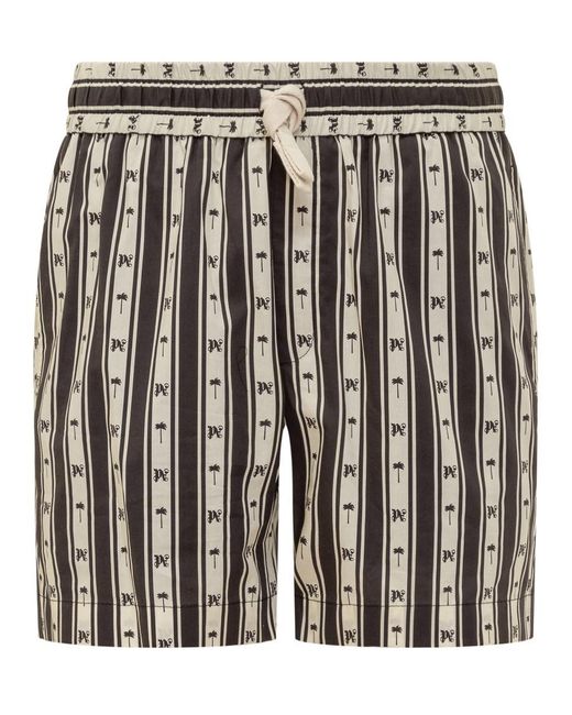 Palm Angels Black Striped Pa Monogram Shorts for men