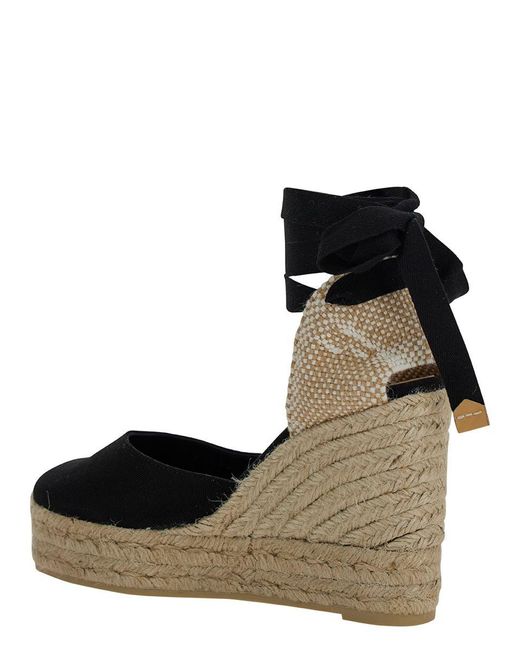 Castaner 'carina' Beige And Black Espadrille Wedge In Cotton And Rafia Woman