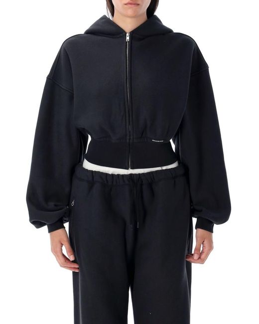 T By Alexander Wang Blue Cropped Zip-Up Hoodie
