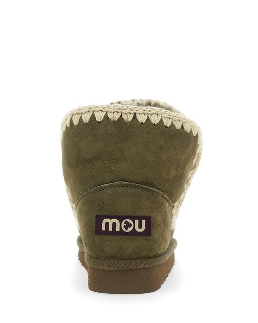 Mou Green 'Eskimo' Ankle Boots With Crochet Details And Logo Patch On The Rear