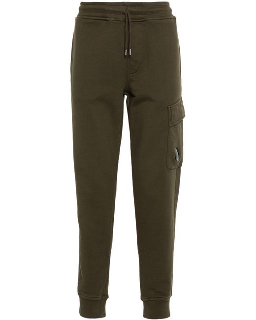 C P Company Green Cotton Diagonal Fleece Cargo Sweatpants for men